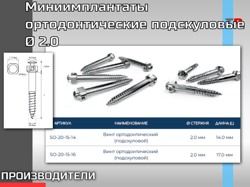 Миниимплантаты ортодонтические подскуловые Ø 2.0 - TitanRetail
