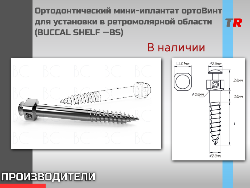 Ортодонтический мини-иплантат ортоВинт для установки в ретромолярной области (BUCCAL SHELF —BS) В Наличии! - TitanRetail